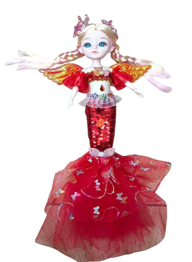 ONOTIC Musical Mermaid Doll with Wings, Sequin Dress and Butterfly Decorations, Large Size with Keychain Mermaid (Red) - Image 1